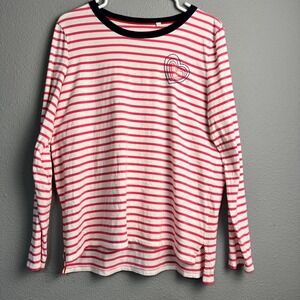 Boden Pink White Striped Long Sleeve Shirt Embroidered Heart US 12 Valentines